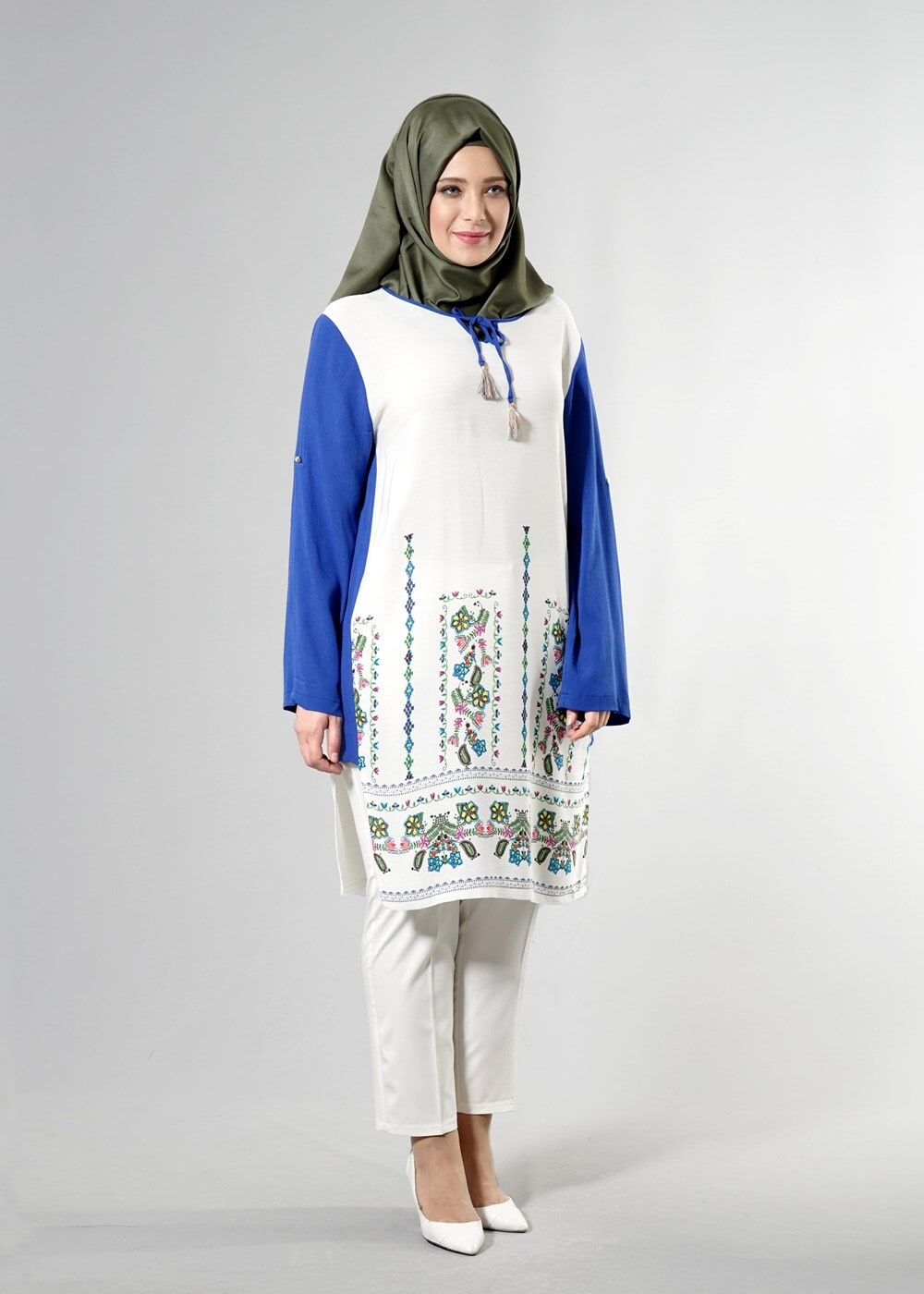 Vêtements hijab BLEU MARINE T 3801 S-VUP Desenli Renkli Tunik