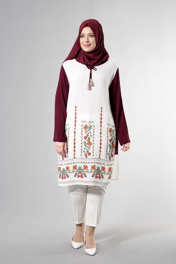 Vêtements hijab  T 3801 S-VUP Desenli Renkli Tunik - TRENDTESETTÜR