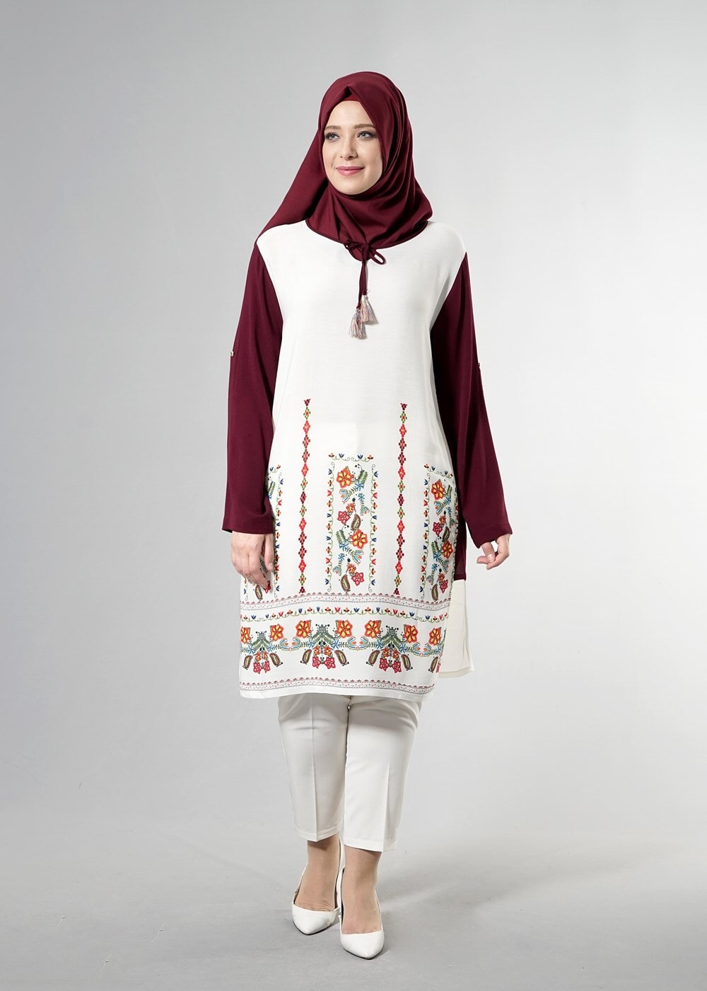 Hijab clothing PURPLE T 3801 S-VUP Desenli Renkli Tunik