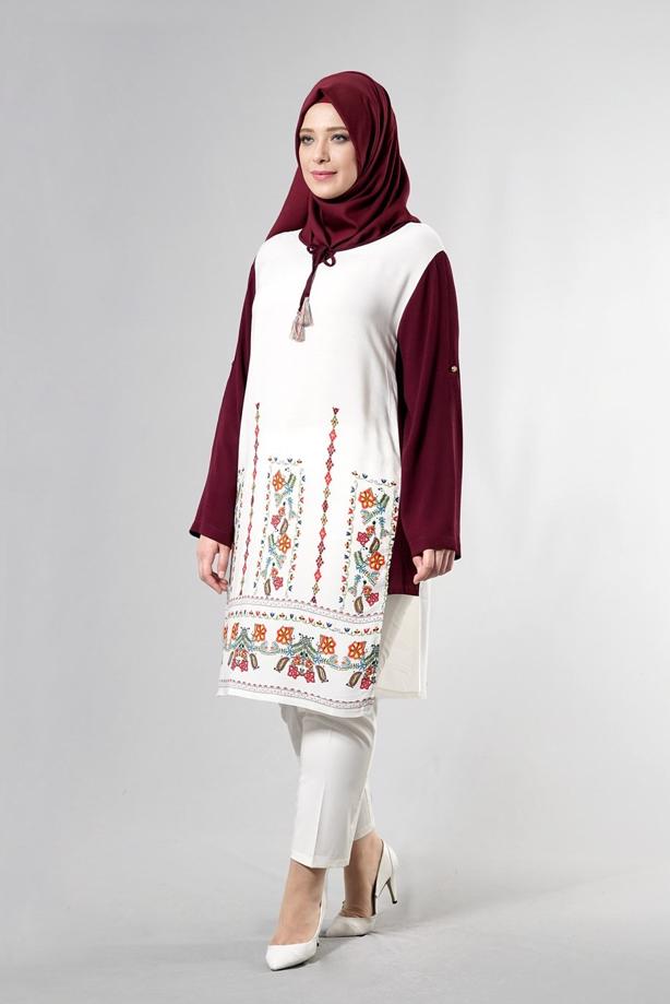 Vêtements hijab  T 3801 S-VUP Desenli Renkli Tunik - TRENDTESETTÜR