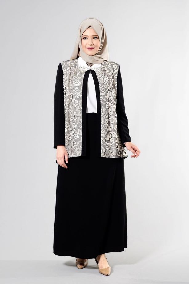 Hijab clothing BLACK T 3101E Brode 3lü Etk. Tesettür Tkm-Alv Fashion - TRENDTESETTÜR