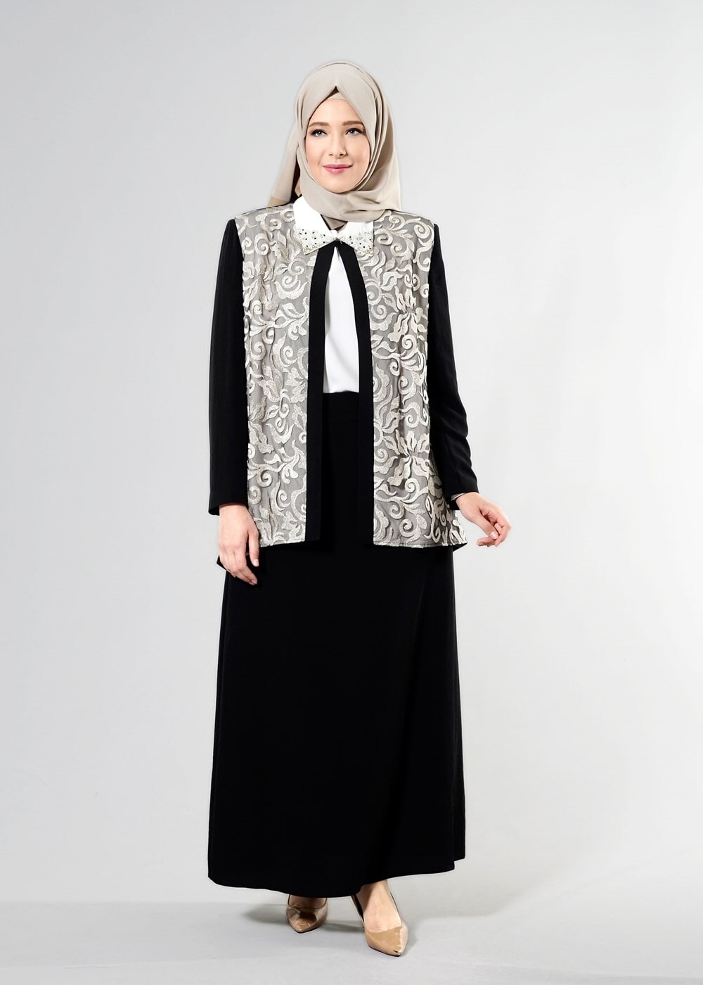 Hijab clothing BLACK T 3101E Brode 3lü Etk. Tesettür Tkm-Alv Fashion
