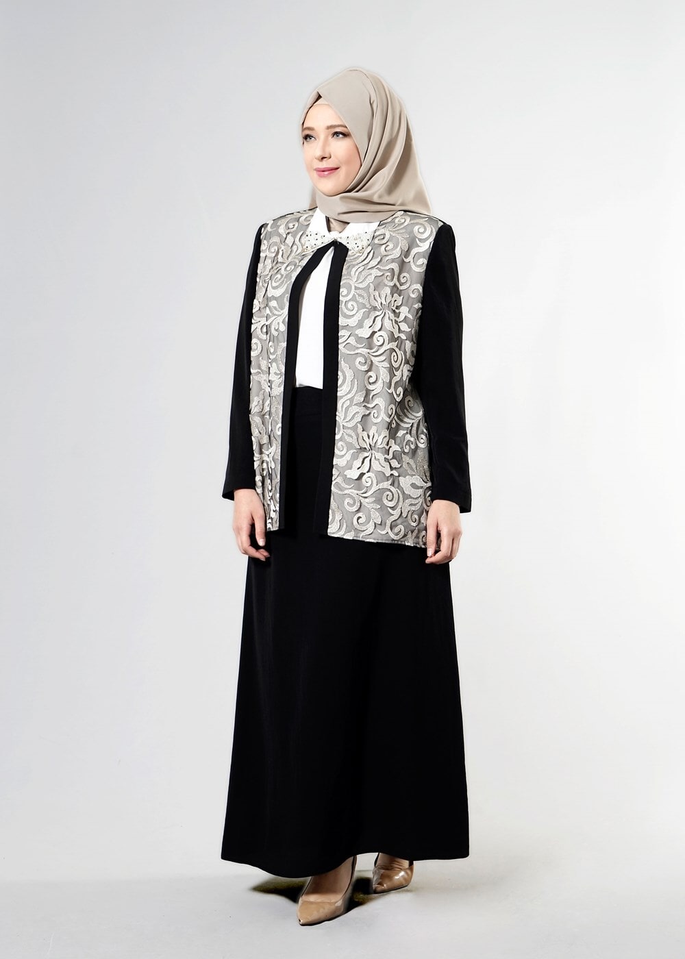 Hijab clothing BLACK T 3101E Brode 3lü Etk. Tesettür Tkm-Alv Fashion
