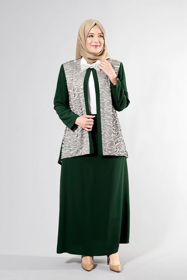 Hijab clothing GREEN T 3101E Brode 3lü Etk. Tesettür Tkm-Alv Fashion - TRENDTESETTÜR