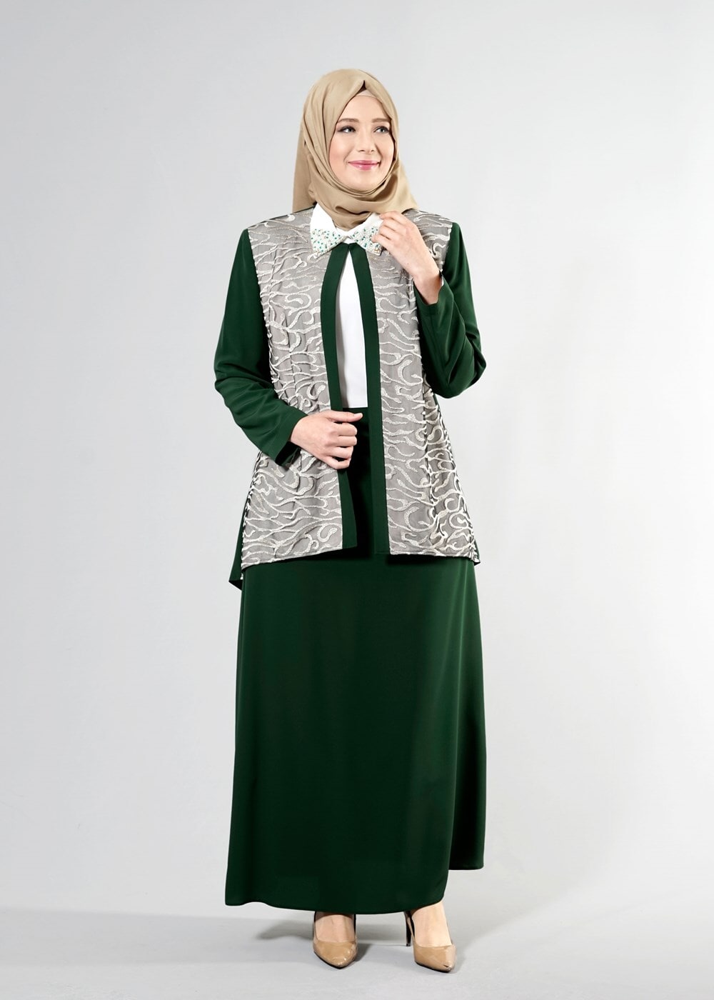 Hijab clothing GREEN T 3101E Brode 3lü Etk. Tesettür Tkm-Alv Fashion