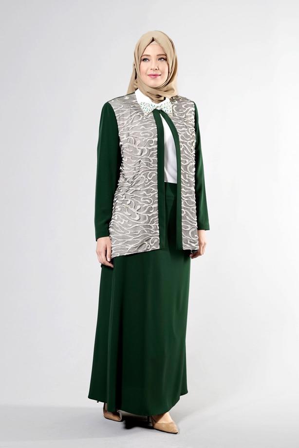 Tesettür giyim YEŞİL T 3101E Brode 3lü Etk. Tesettür Tkm-Alv Fashion - TRENDTESETTÜR
