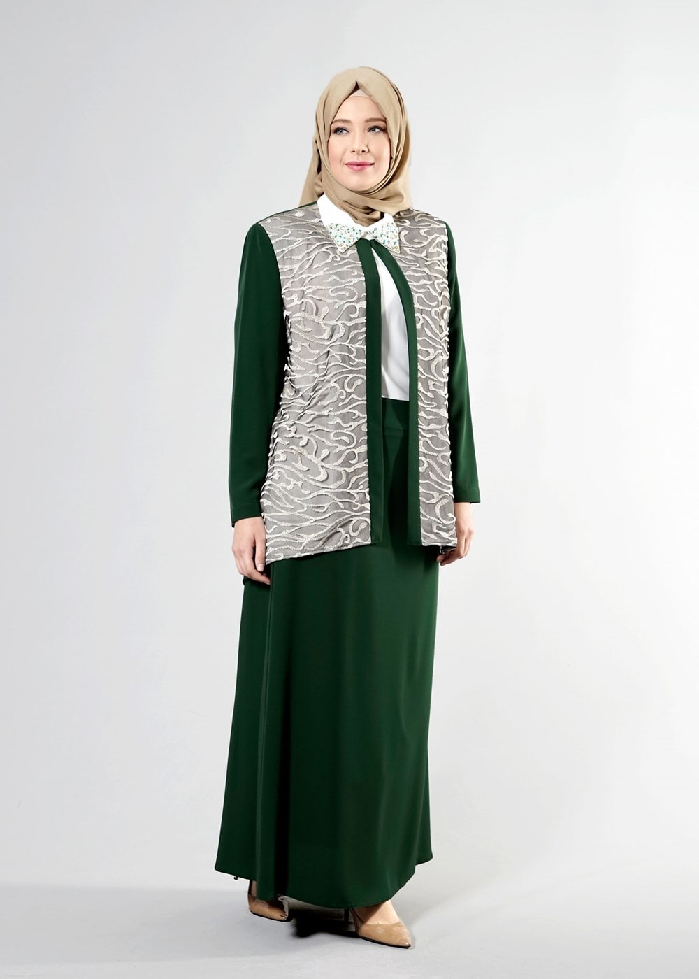 Hijab clothing GREEN T 3101E Brode 3lü Etk. Tesettür Tkm-Alv Fashion