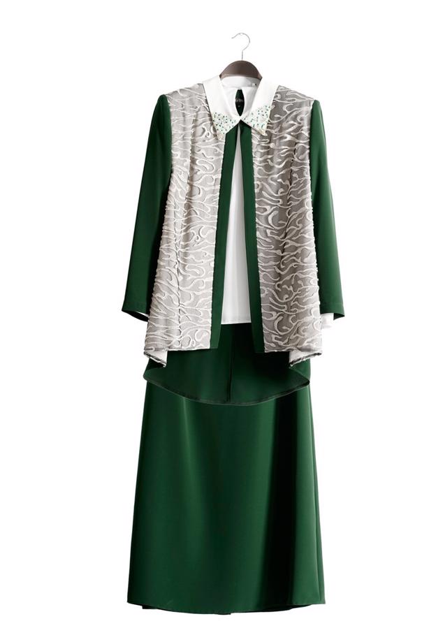Tesettür giyim YEŞİL T 3101E Brode 3lü Etk. Tesettür Tkm-Alv Fashion - TRENDTESETTÜR
