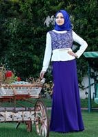 Vêtements hijab BLEU MARINE ROBE DE SOIRÉE MOTIF DÉTAIL BIJOU T 3140