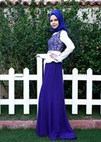Vêtements hijab BLEU MARINE ROBE DE SOIRÉE MOTIF DÉTAIL BIJOU T 3140