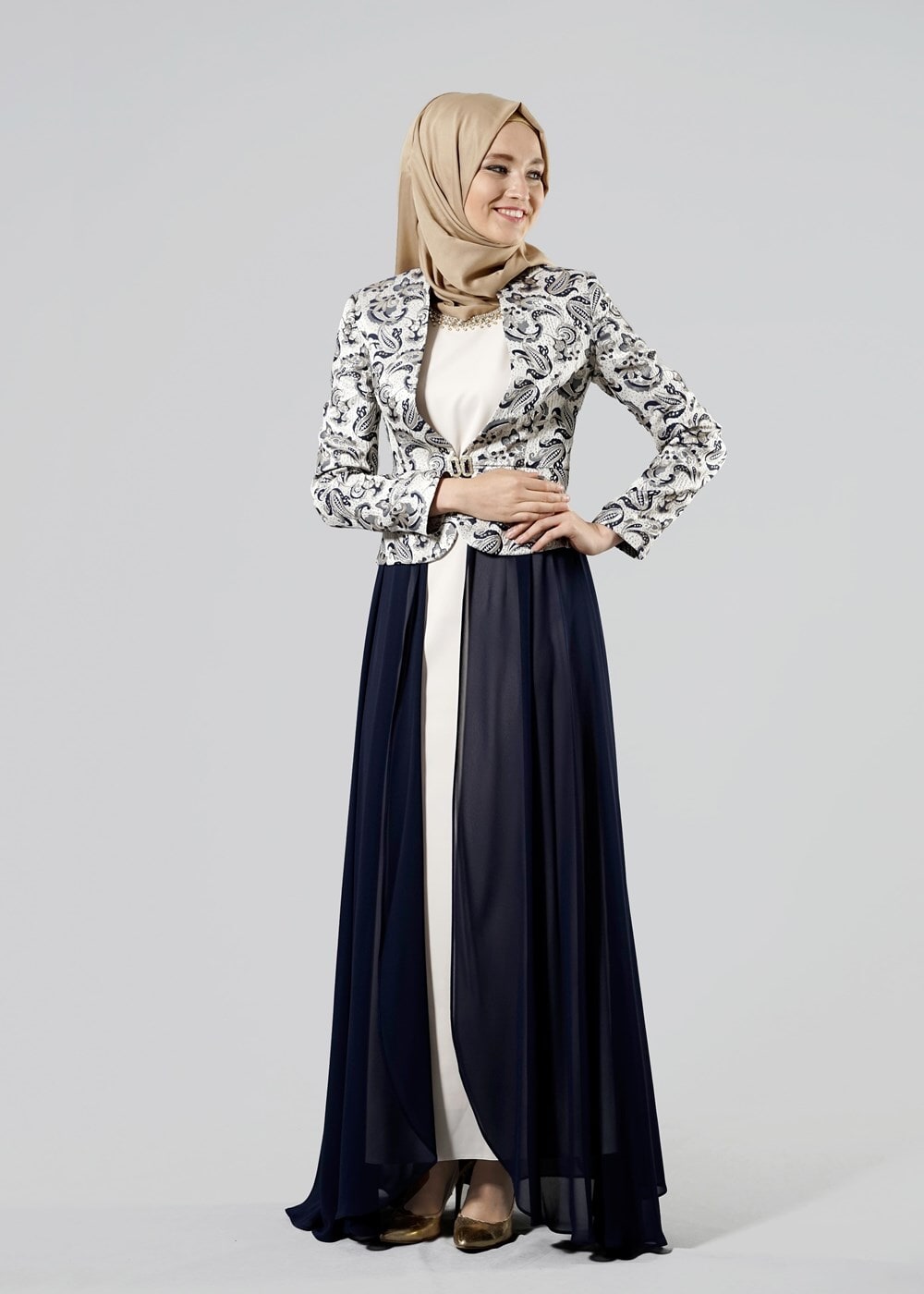 Tesettür giyim LACİVERT T 3095 Jakar 2&prime;li Elb.Tkm.-Alv Fashion