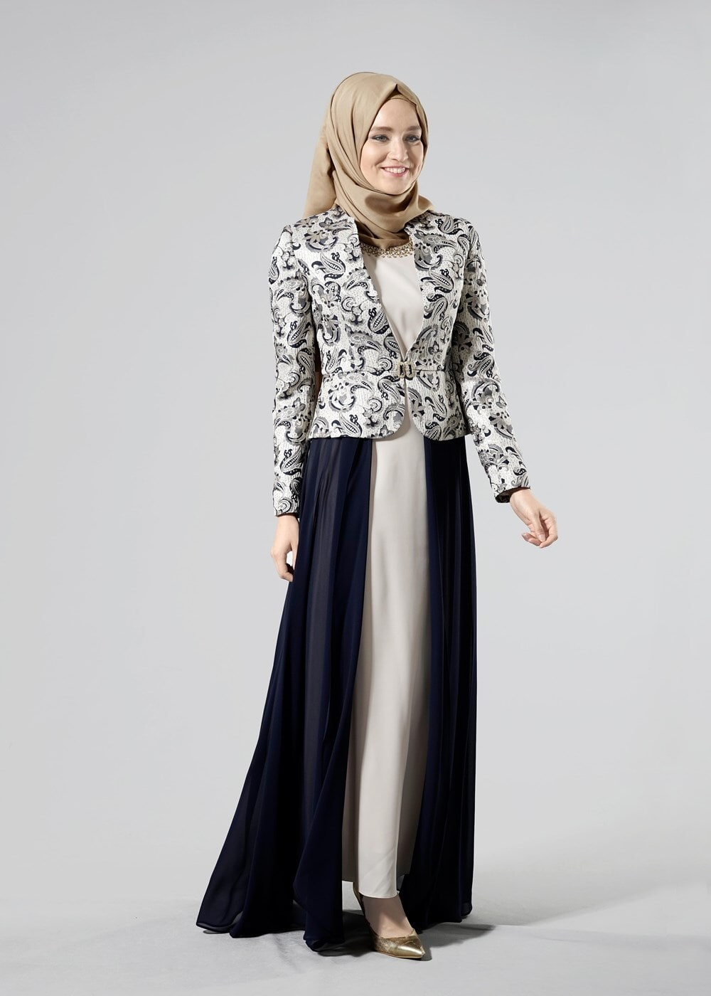 Tesettür giyim LACİVERT T 3095 Jakar 2&prime;li Elb.Tkm.-Alv Fashion