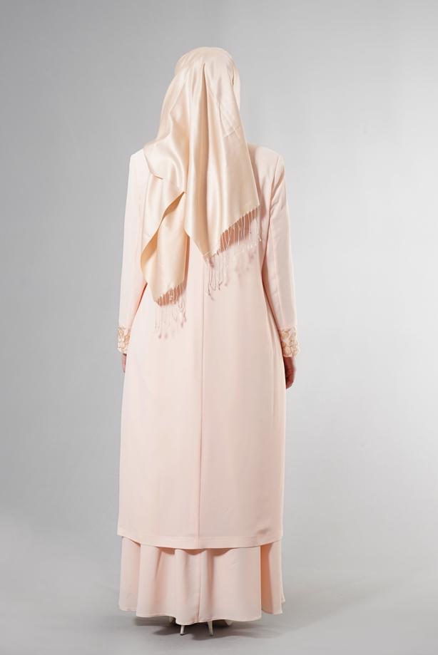 Hijab clothing POWDER GUIPURE DETAIL DRESS SUIT 3096 - TRENDTESETTÜR