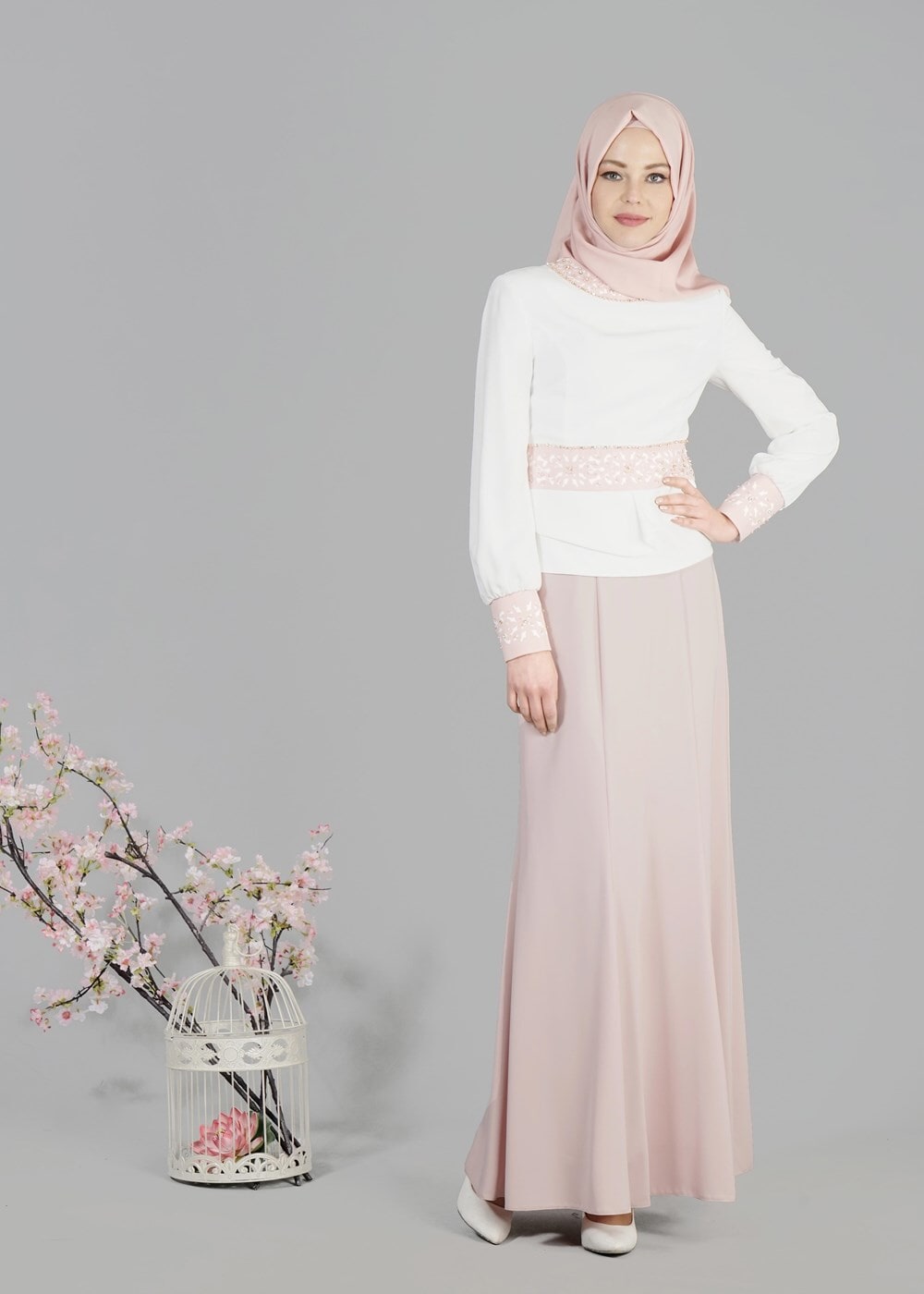 Tesettür giyim KREM T 3138E Farah 2li Tesettür Etk.Tkm-Alv Fashion