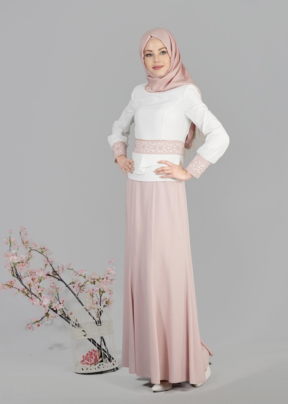 Tesettür giyim KREM T 3138E Farah 2li Tesettür Etk.Tkm-Alv Fashion