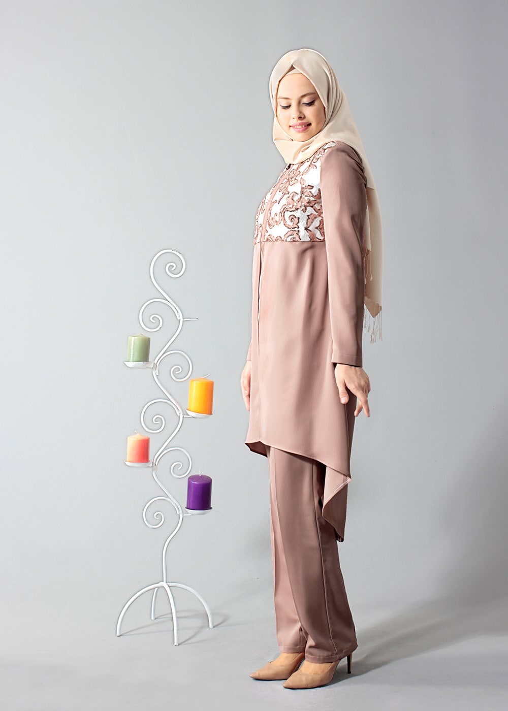 Tesettür giyim KAHVE T 3093P Elite Tesettür 3lü Pnt.Tkm-Alv Fashion