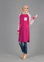 Tesettür giyim FUŞYA T 4739 Rosa Düz Tesettür Tunik-Alv Fashion
