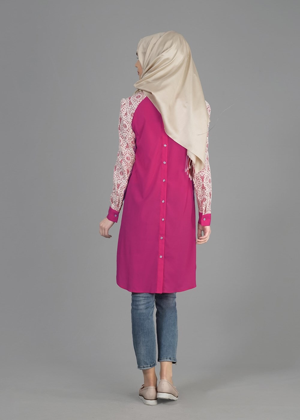 Tesettür giyim FUŞYA T 4739 Rosa Düz Tesettür Tunik-Alv Fashion