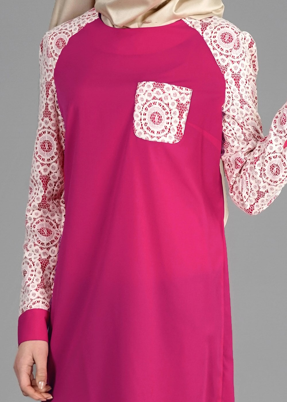 Tesettür giyim FUŞYA T 4739 Rosa Düz Tesettür Tunik-Alv Fashion