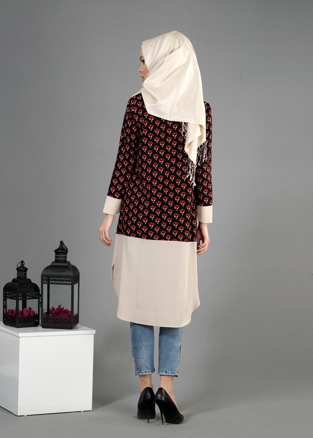 Tesettür giyim SİYAH T 4776 Emp.Crep Tesettür Tunik-Alv Fashion
