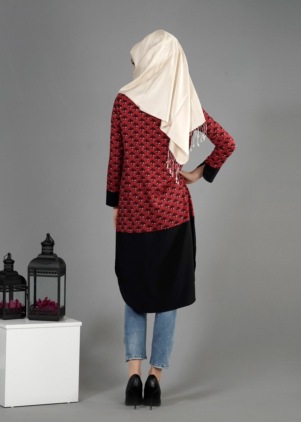 Tesettür giyim BORDO T 4776 Emp.Crep Tesettür Tunik-Alv Fashion