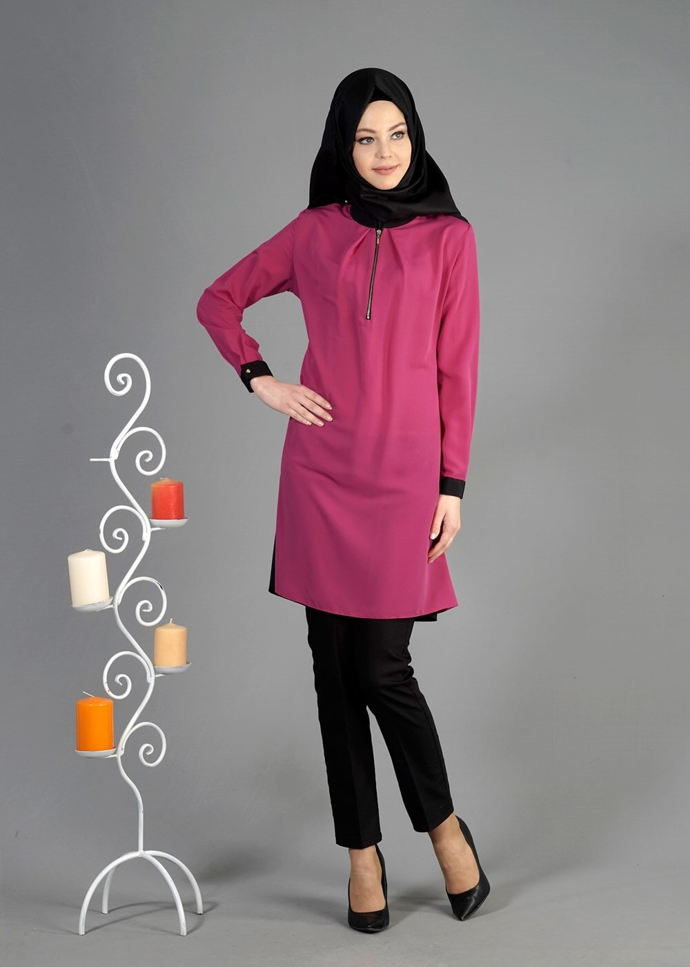 Tesettür giyim FUŞYA T 4836 Almeda Tesettür Tunik-Alv Fashion