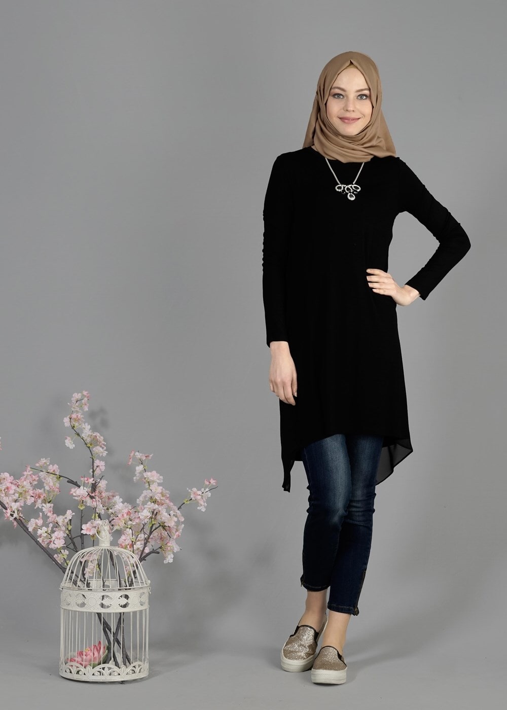 Tesettür giyim SİYAH T 4878 New Viscon Lycra Tesettür Tunik-Alv Fashion