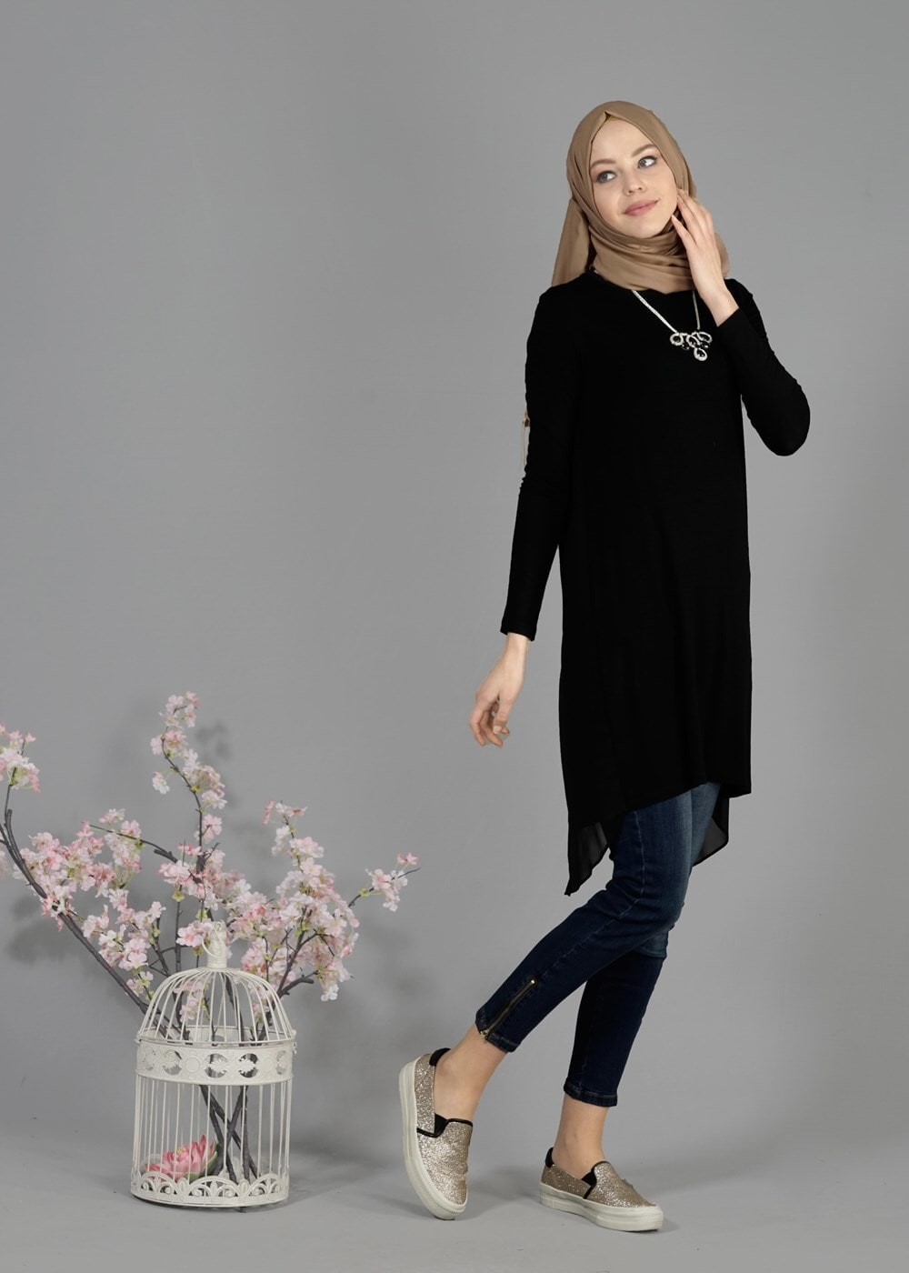 Tesettür giyim SİYAH T 4878 New Viscon Lycra Tesettür Tunik-Alv Fashion