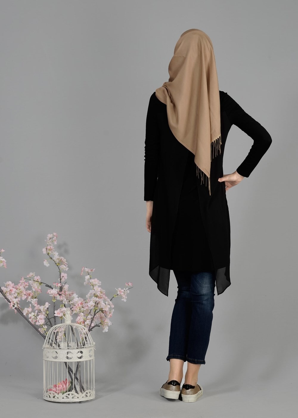 Tesettür giyim SİYAH T 4878 New Viscon Lycra Tesettür Tunik-Alv Fashion