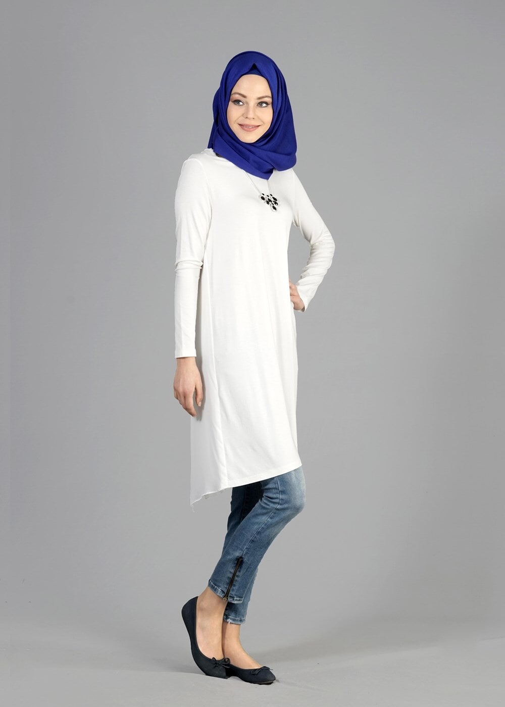 Tesettür giyim KREM T 4878 New Viscon Lycra Tesettür Tunik-Alv Fashion