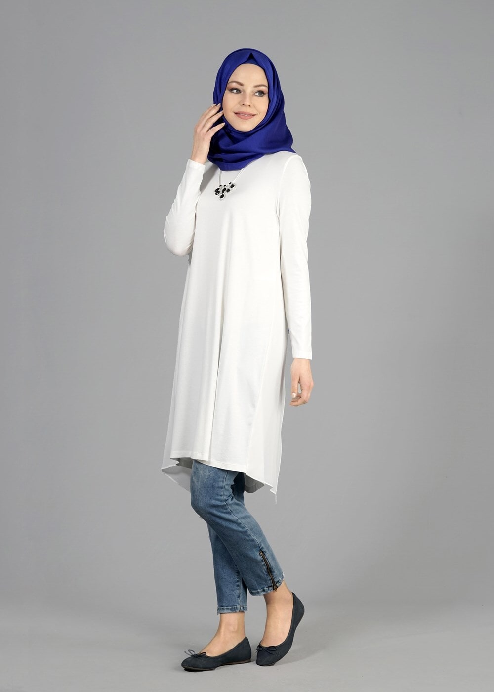 Tesettür giyim KREM T 4878 New Viscon Lycra Tesettür Tunik-Alv Fashion