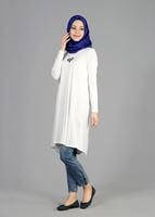 Tesettür giyim KREM T 4878 New Viscon Lycra Tesettür Tunik-Alv Fashion
