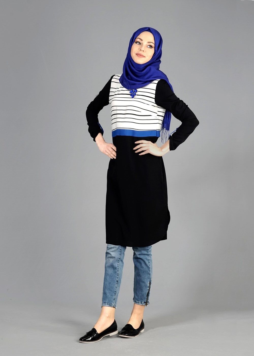 Tesettür giyim SİYAH T 4922 Rosa Düz Tesettür Tunik-Alv Fashion