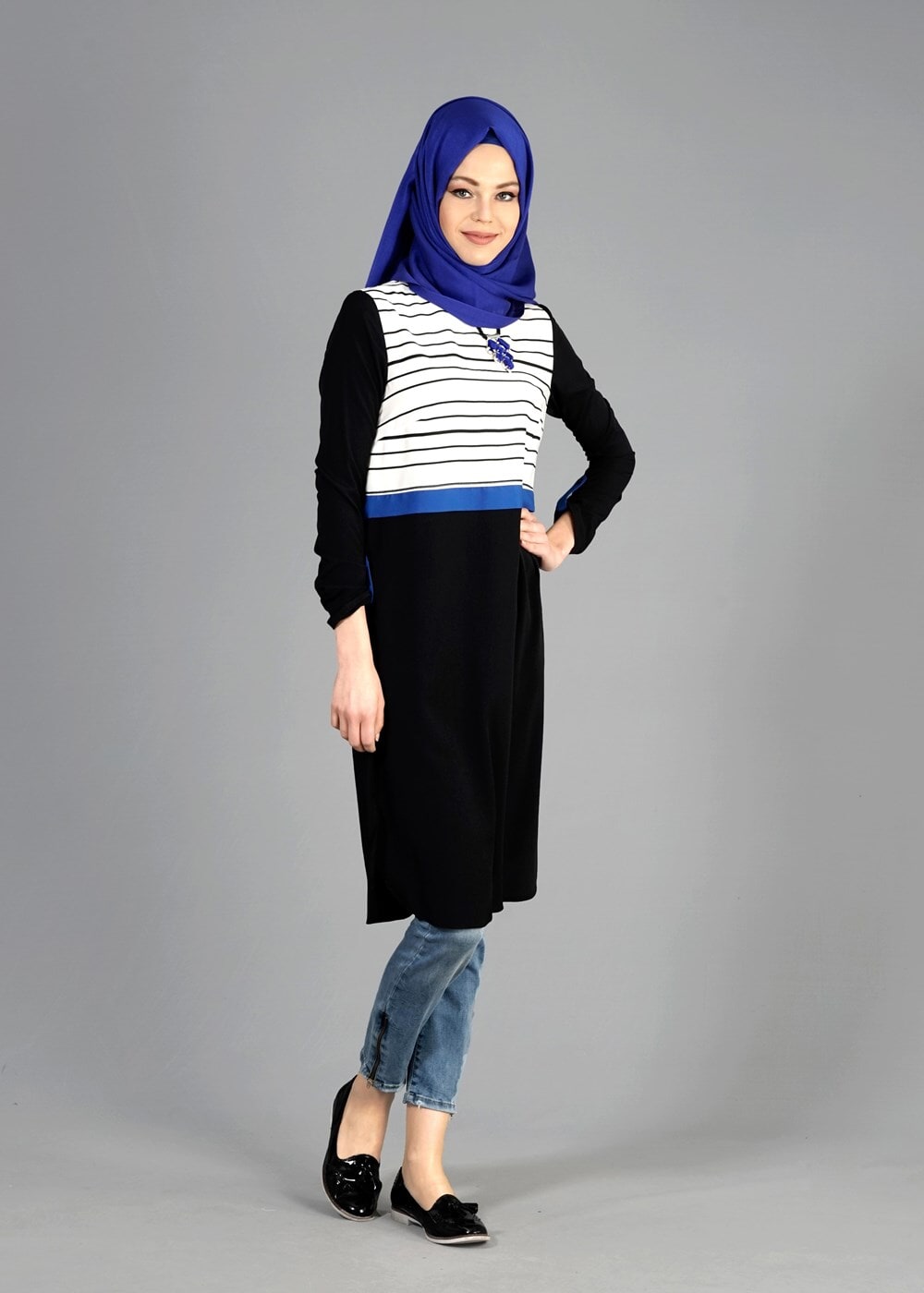 Tesettür giyim SİYAH T 4922 Rosa Düz Tesettür Tunik-Alv Fashion