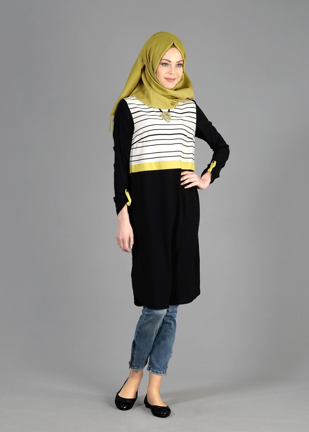 Tesettür giyim SİYAH T 4922 Rosa Düz Tesettür Tunik-Alv Fashion