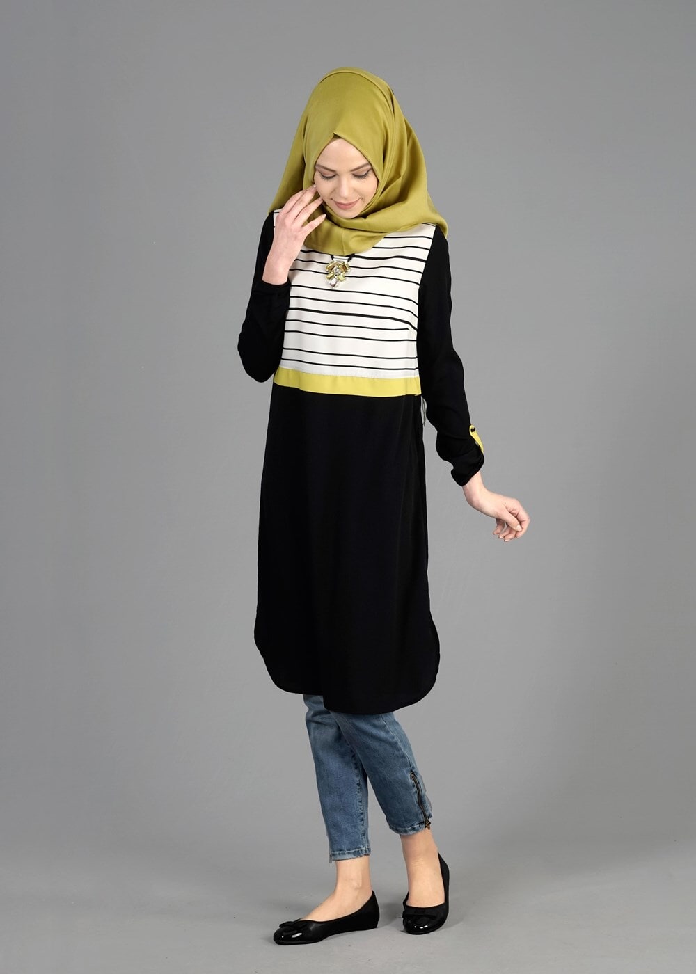 Tesettür giyim SİYAH T 4922 Rosa Düz Tesettür Tunik-Alv Fashion