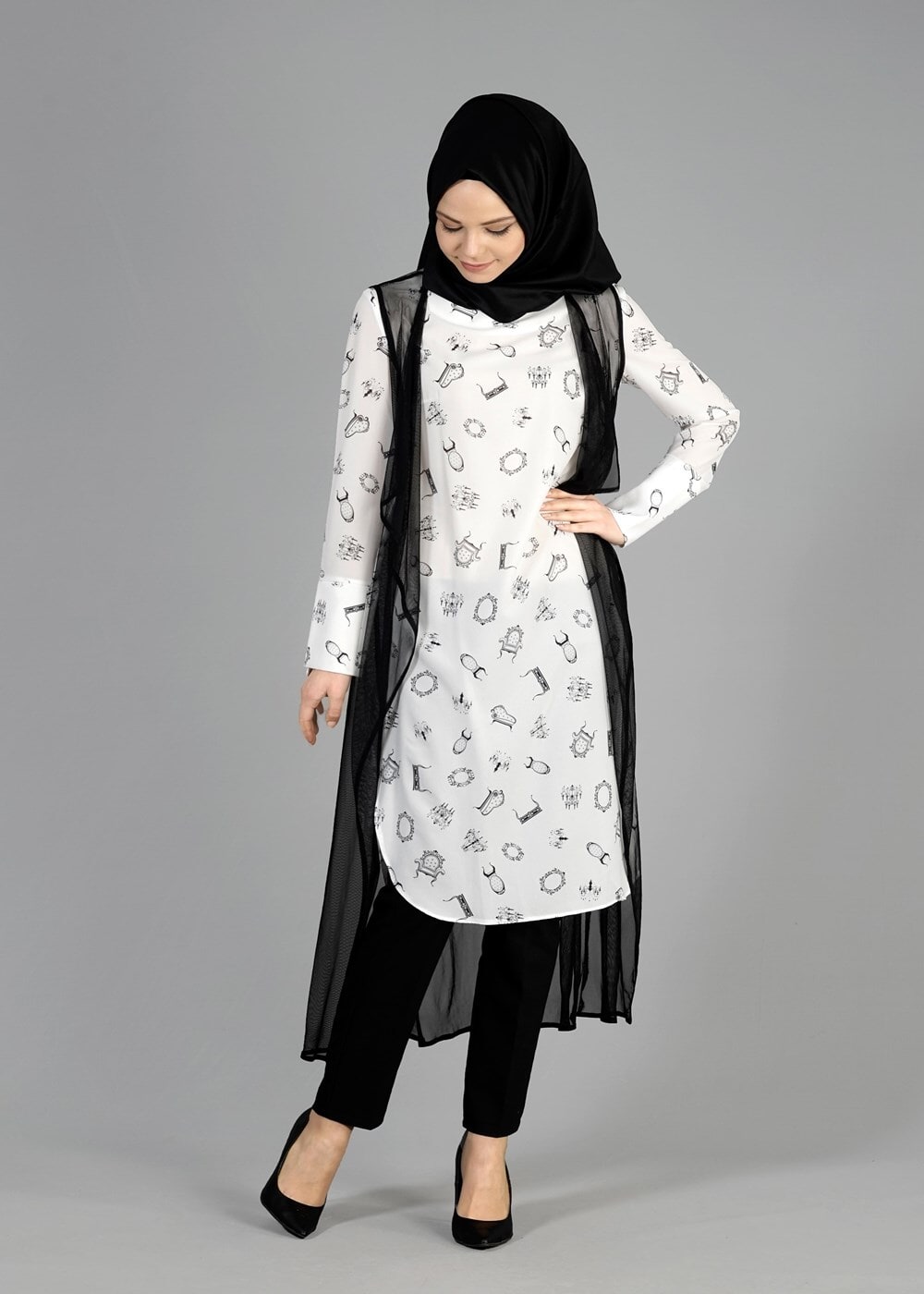 Vêtements hijab CRÈME T 4957 Verso 2li Tesettür Tunik-Alv Fashion