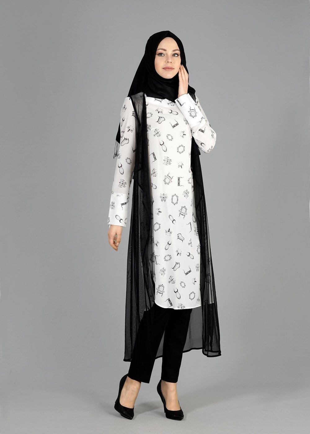 Hijab clothing CREAM T 4957 Verso 2li Tesettür Tunik-Alv Fashion
