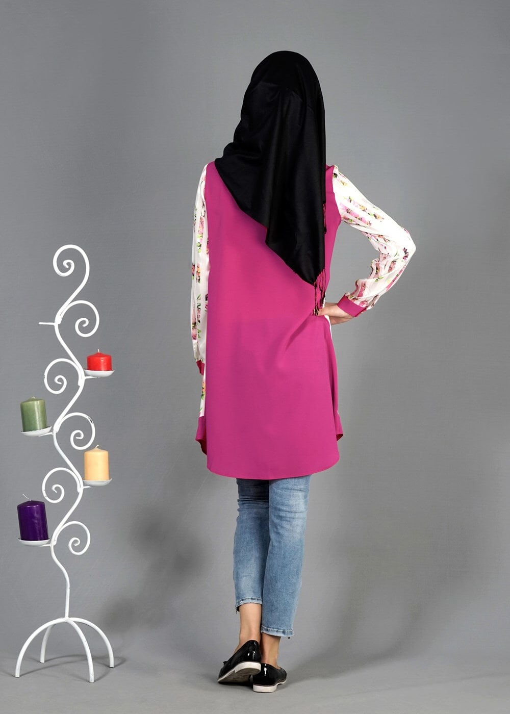 Tesettür giyim FUŞYA T 4958 Yakma Tesettür Tunik-Alv Fashion