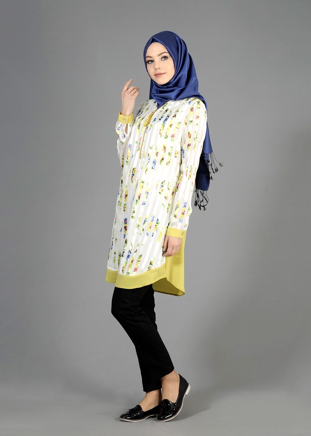 Tesettür giyim YEŞİL T 4958 Yakma Tesettür Tunik-Alv Fashion