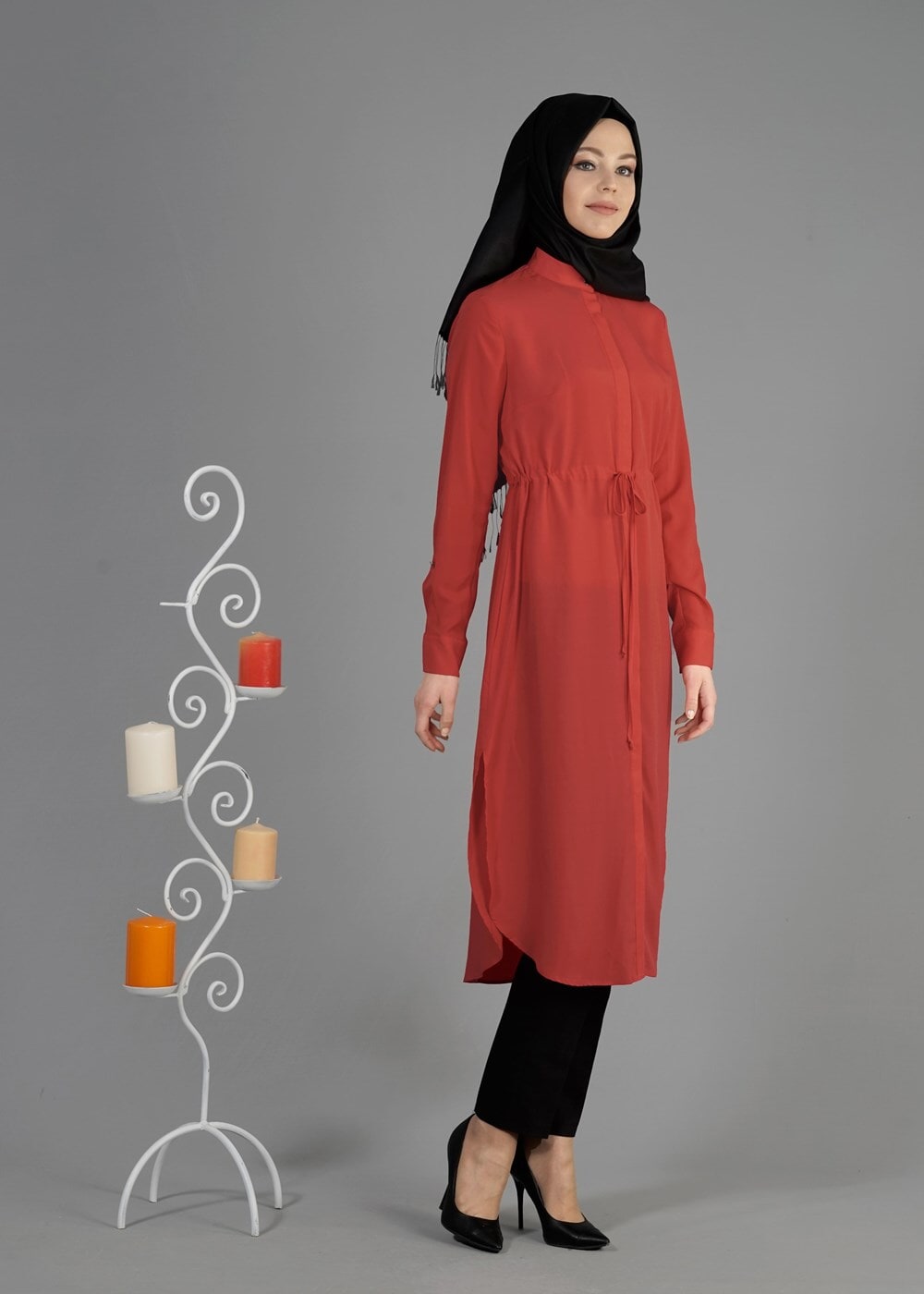 Tesettür giyim KIRMIZI T 4966 Lesa Tesettür Tunik-Alv Fashion
