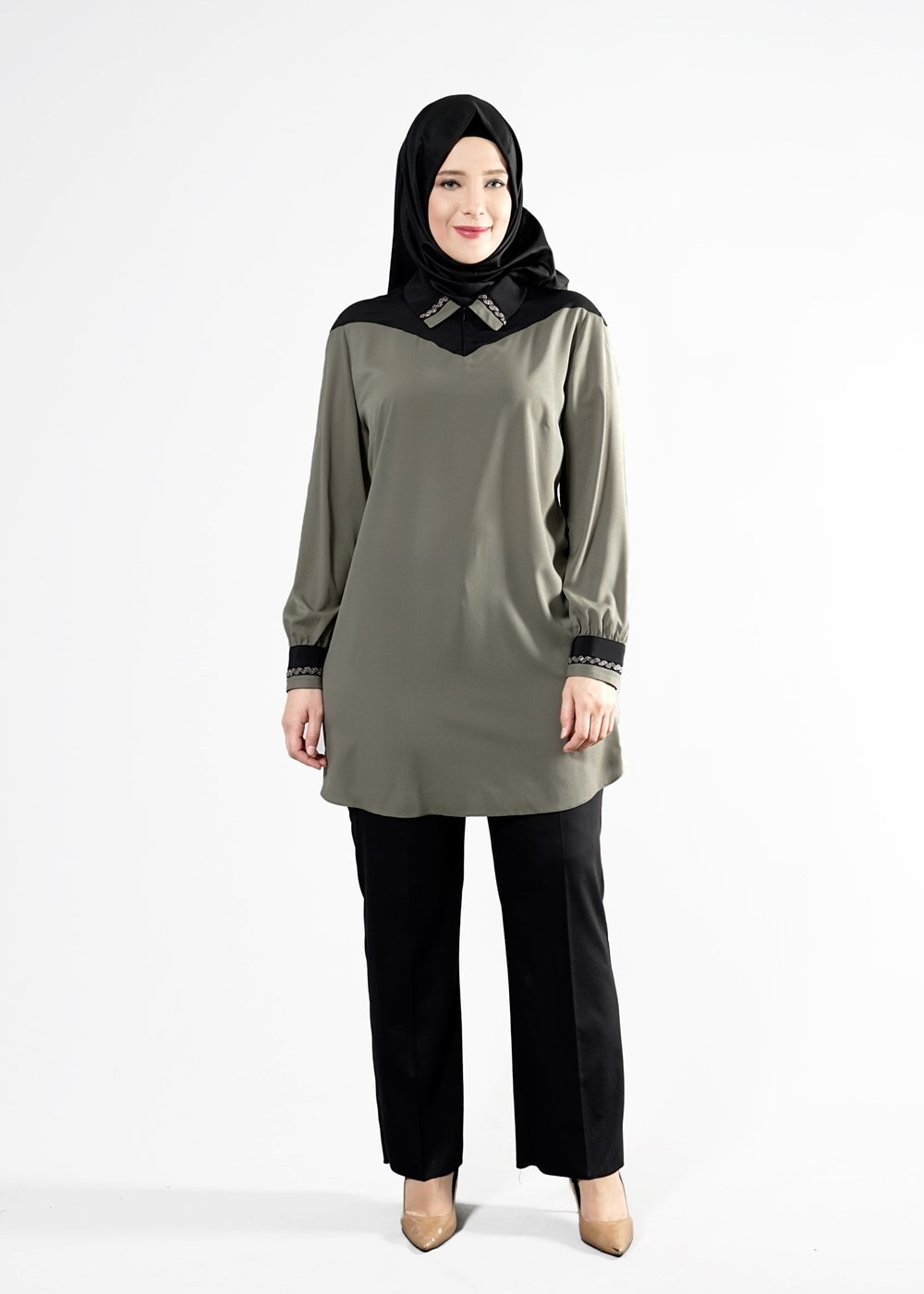 Tesettür giyim HAKİ T 2483 Eliz Tesettür Tunik-Alv Fashion