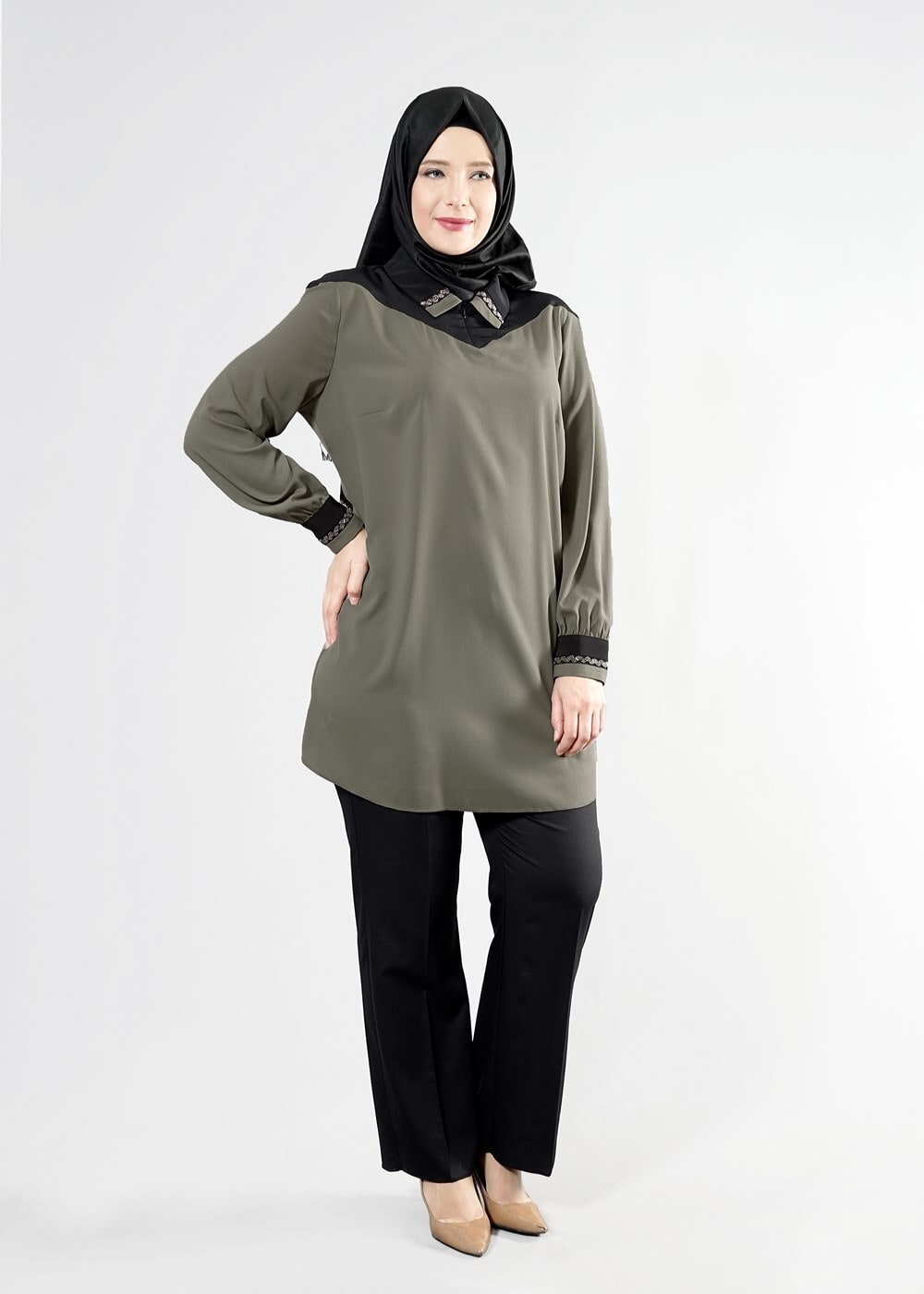 Tesettür giyim HAKİ T 2483 Eliz Tesettür Tunik-Alv Fashion