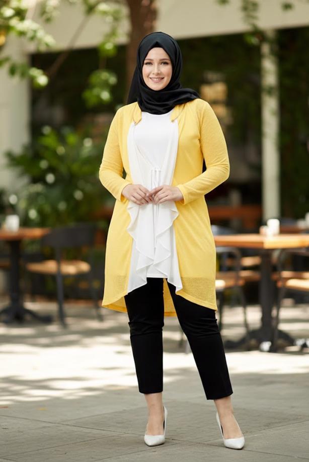 Hijab clothing YELLOW ALVINA FRILL DETAILED 2-PIECE TUNIC T 2514 - TRENDTESETTÜR
