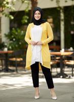 Tesettür giyim SARI ALVİNA FIRFIR DETAYLI İKİLİ TUNİK T 2514