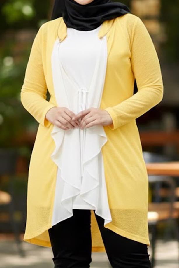 Hijab clothing YELLOW ALVINA FRILL DETAILED 2-PIECE TUNIC T 2514 - TRENDTESETTÜR