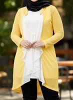 Tesettür giyim SARI ALVİNA FIRFIR DETAYLI İKİLİ TUNİK T 2514