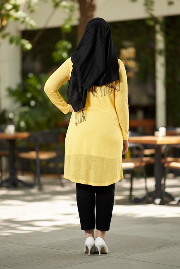 Hijab clothing YELLOW ALVINA FRILL DETAILED 2-PIECE TUNIC T 2514 - TRENDTESETTÜR