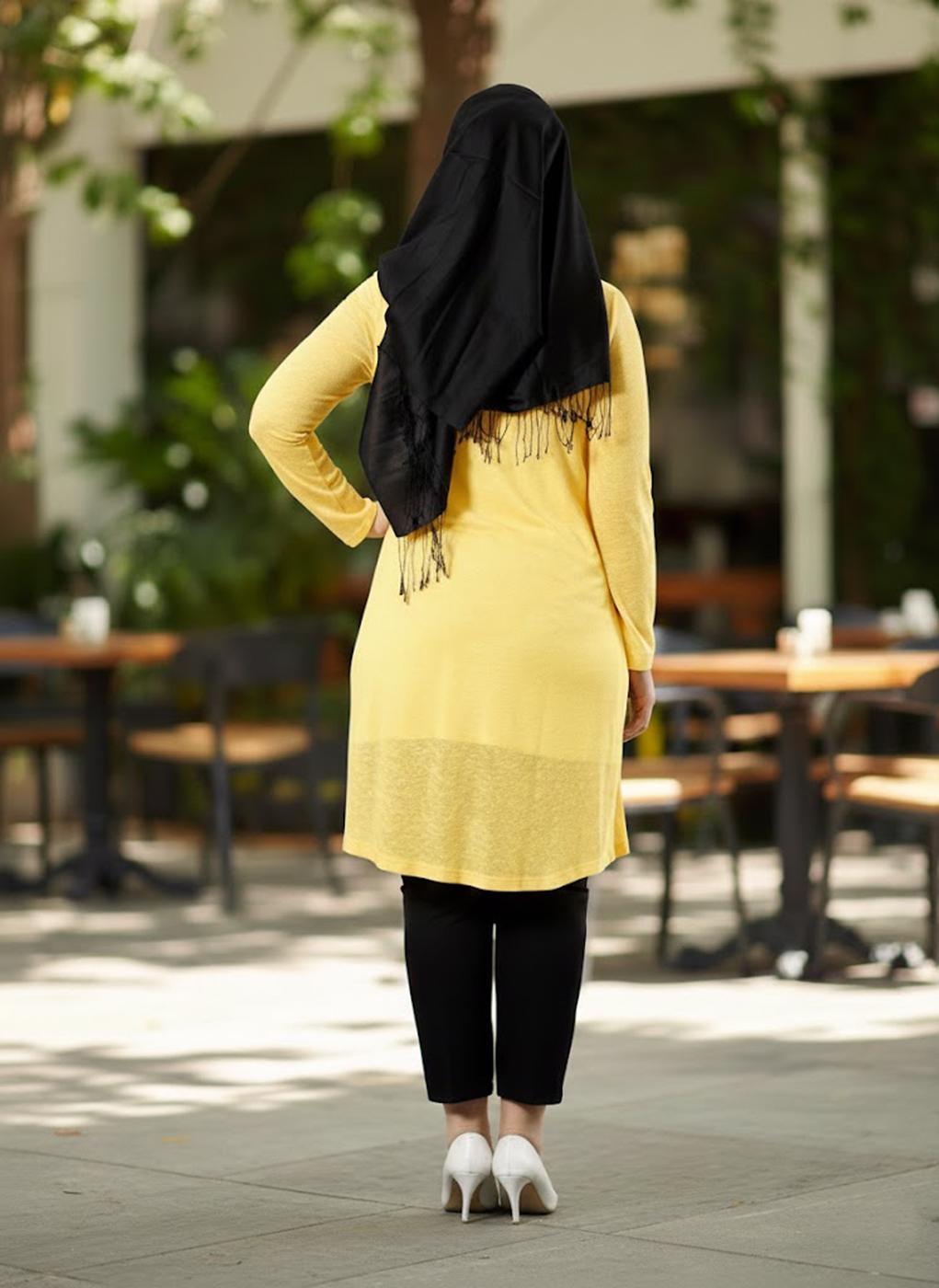 Tesettür giyim SARI ALVİNA FIRFIR DETAYLI İKİLİ TUNİK T 2514