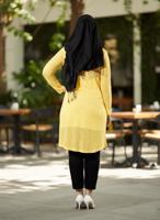 Tesettür giyim SARI ALVİNA FIRFIR DETAYLI İKİLİ TUNİK T 2514